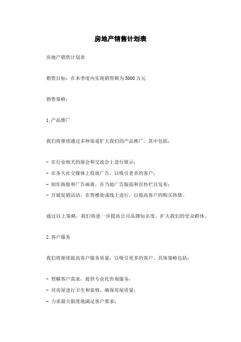 房地产销售计划表