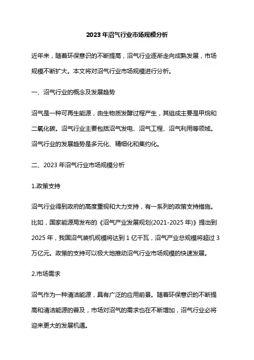 2023年沼气行业市场规模分析