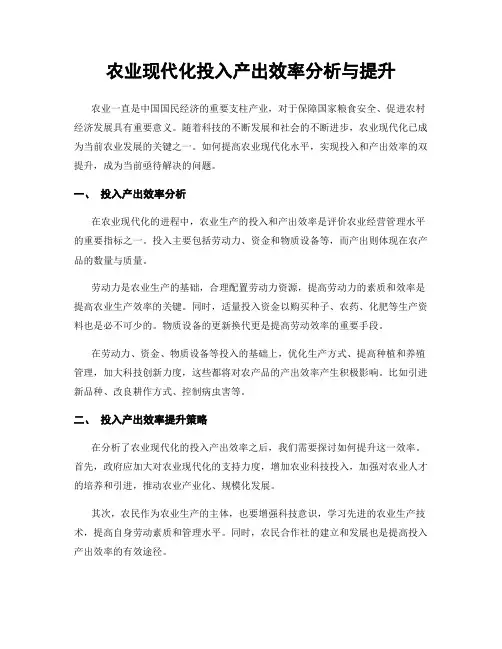 农业现代化投入产出效率分析与提升