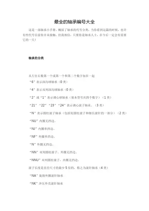 最全的轴承编号大全