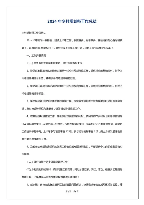 2024年乡村规划师工作总结