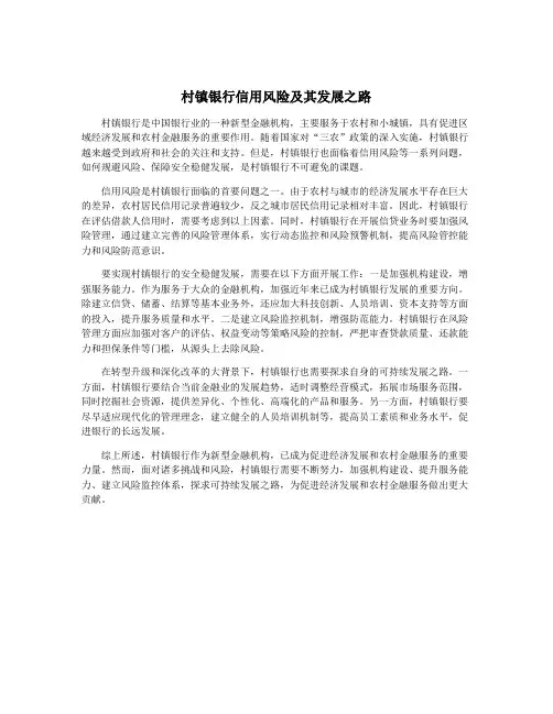 村镇银行信用风险及其发展之路