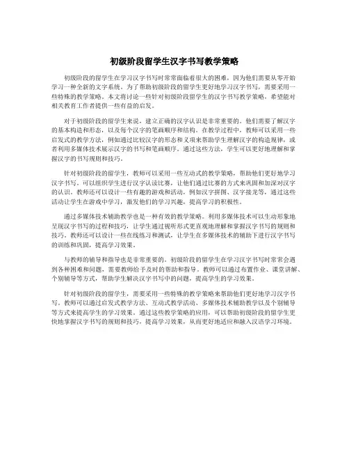 初级阶段留学生汉字书写教学策略