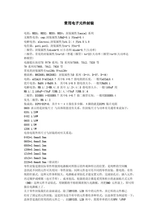 常用电子元件封装