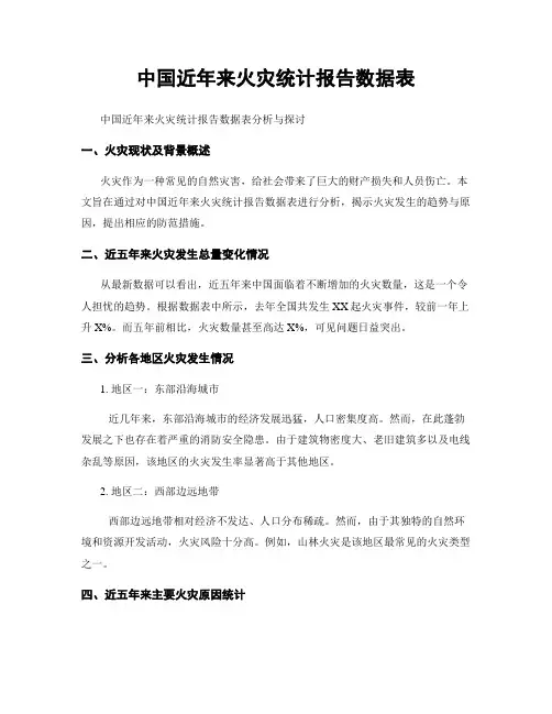 中国近年来火灾统计报告数据表