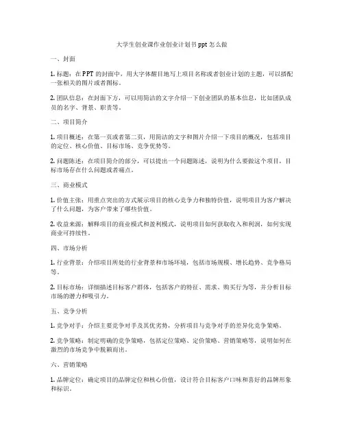 大学生创业课作业创业计划书ppt怎么做