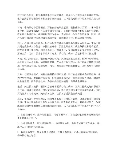 银行中层工作心得体会