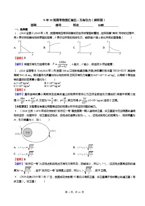 2000-2019二十年高考物理汇编五：万有引力(解析版)