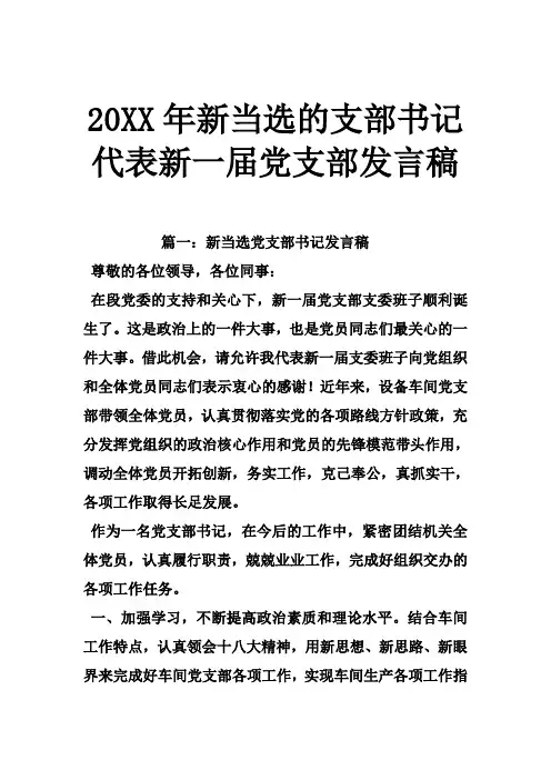 20XX年新当选的支部书记代表新一届党支部发言稿