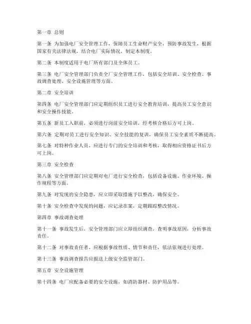 电厂安全部门管理制度