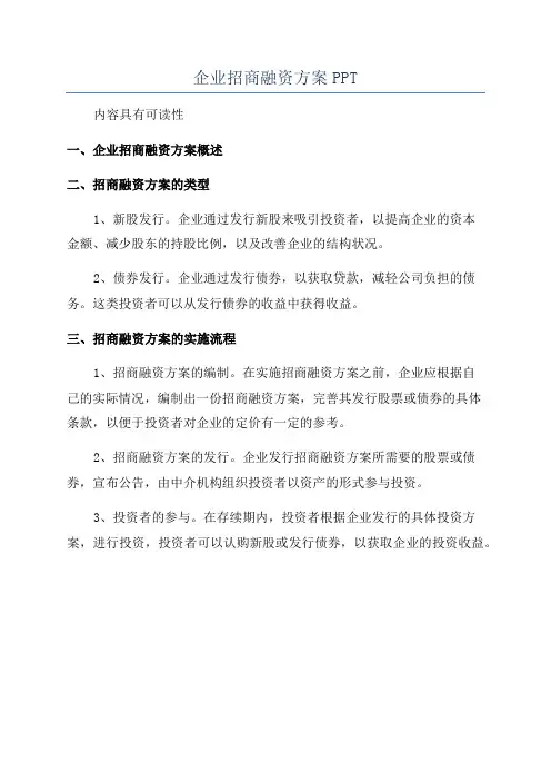 企业招商融资方案PPT