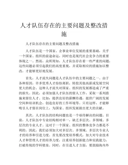 人才队伍存在的主要问题及整改措施