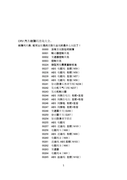 CRV汽车故障码查询大全