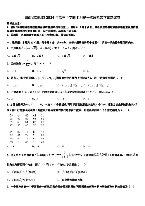 湖南省邵阳县2024年高三下学期3月第一次质检数学试题试卷