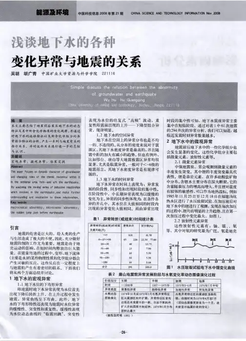 浅谈地下水的各种变化异常与地震的关系