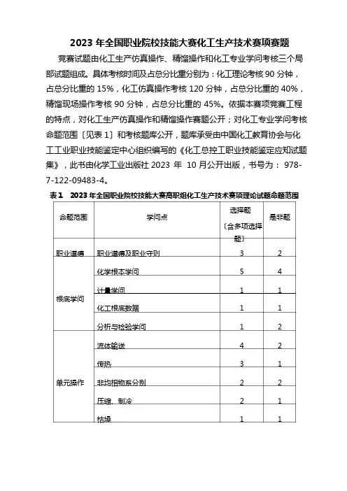 2023年全国职业院校技能大赛化工生产技术赛项赛题