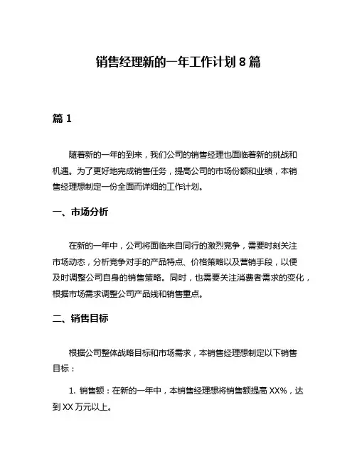销售经理新的一年工作计划8篇