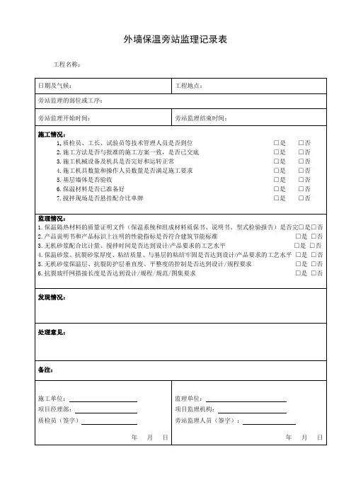外墙、屋面节能保温旁站监理记录表