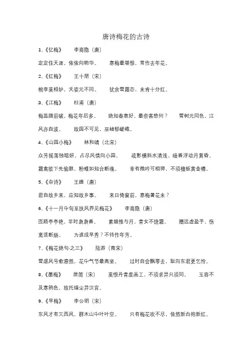 唐诗梅花的古诗