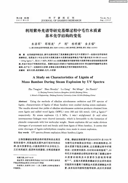 利用紫外光谱等研究蒸爆过程中毛竹木质素基本化学结构的变化