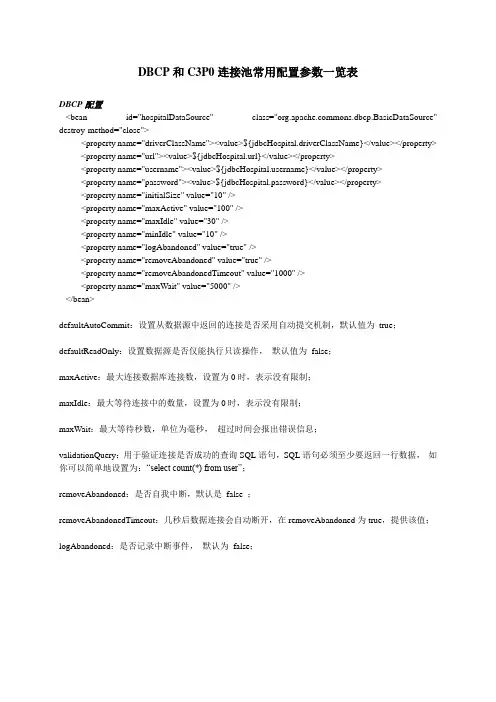 DBCP和C3P0连接池常用配置参数一览表