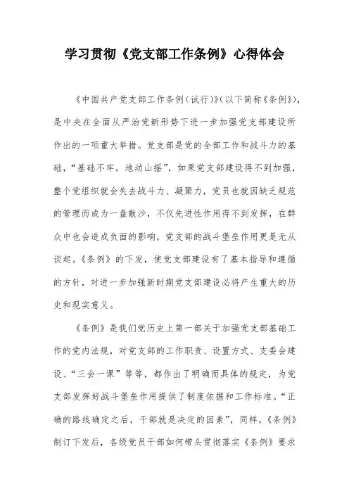 学习贯彻《党支部工作条例》 心得体会郑晓艺
