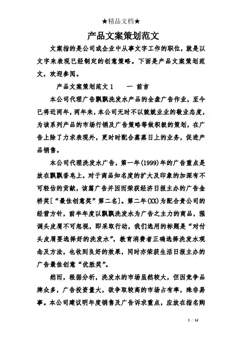 产品文案策划范文