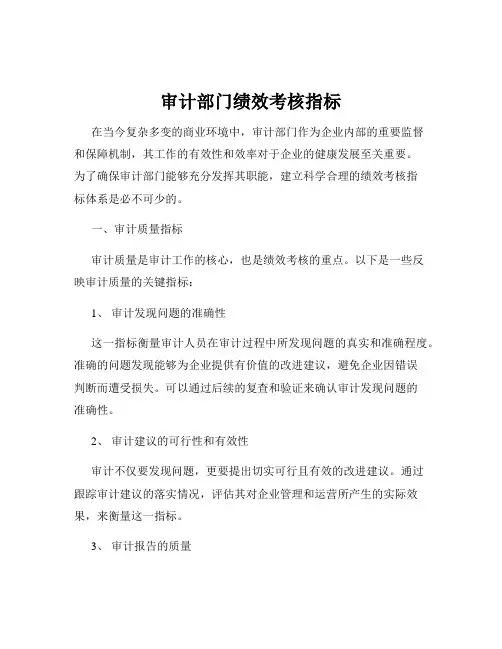 审计部门绩效考核指标