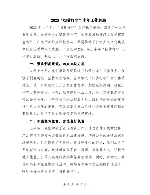 2023“扫黄打非”半年工作总结