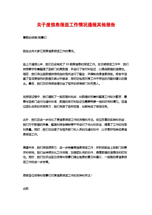 关于度信息报送工作情况通报其他报告