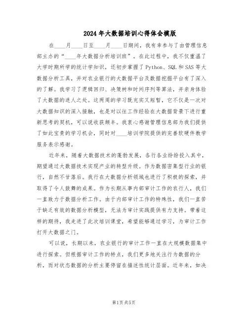 2024年大数据培训心得体会模版（二篇）