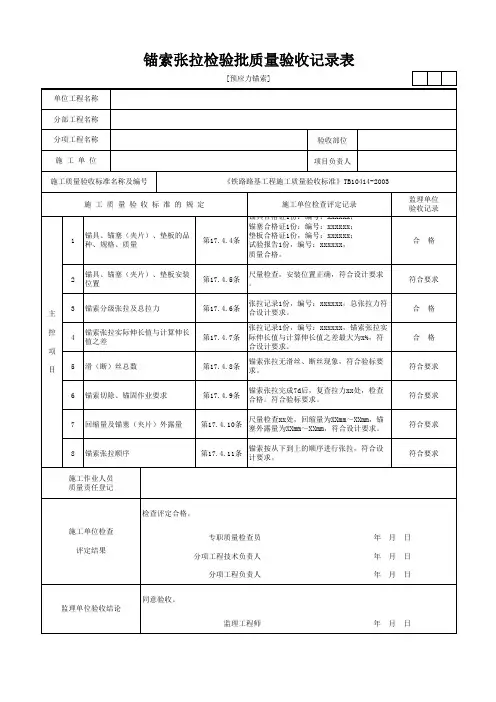 [预应力锚索]锚索张拉检验批质量验收记录表
