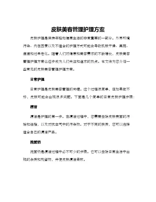 皮肤美容管理护理方案
