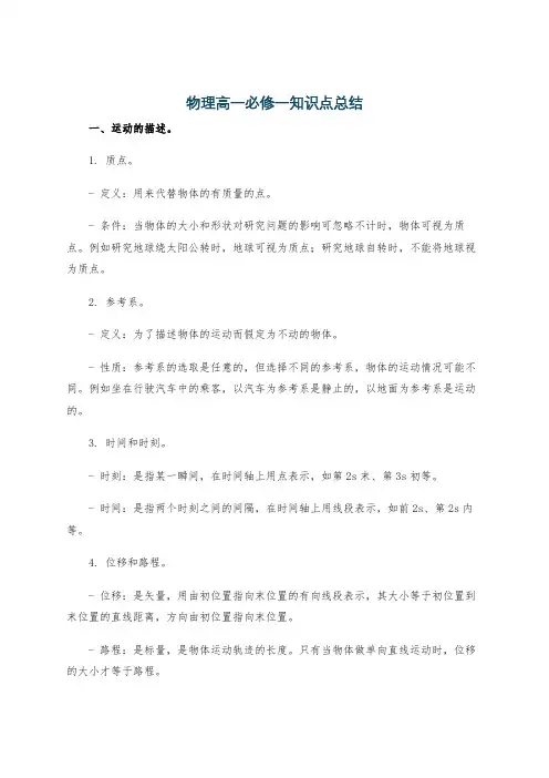 物理高一必修一知识点总结