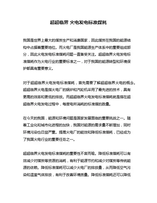 超超临界 火电发电标准煤耗