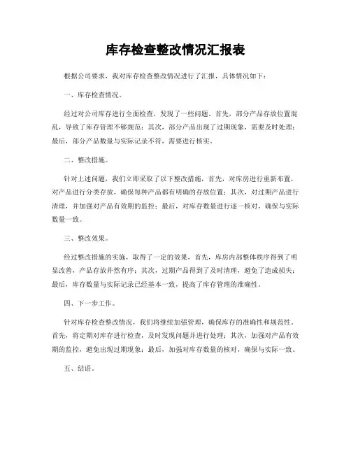 库存检查整改情况汇报表