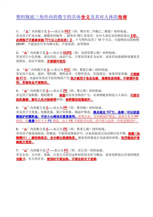 塑料瓶底三角形内的数字的具体含义及其对人体的危害