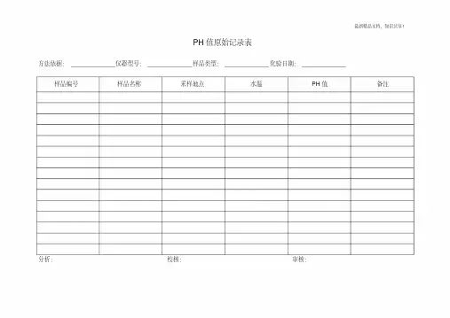 污水水质检测原始记录表格