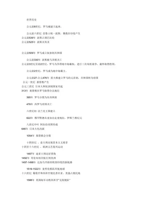 世界历史及中国朝代表
