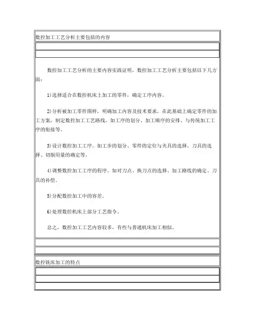 数控加工工艺分析主要包括的内容
