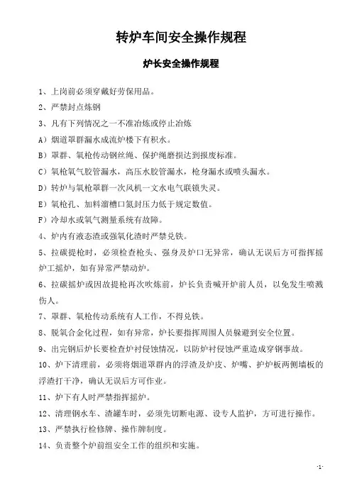 炼钢厂各岗位安全规程.