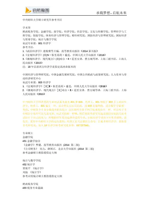 中央财经大学431金融学综合硕士研究生参考书目