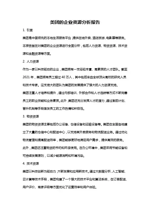 美团的企业资源分析报告