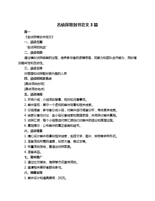 名侦探策划书范文3篇