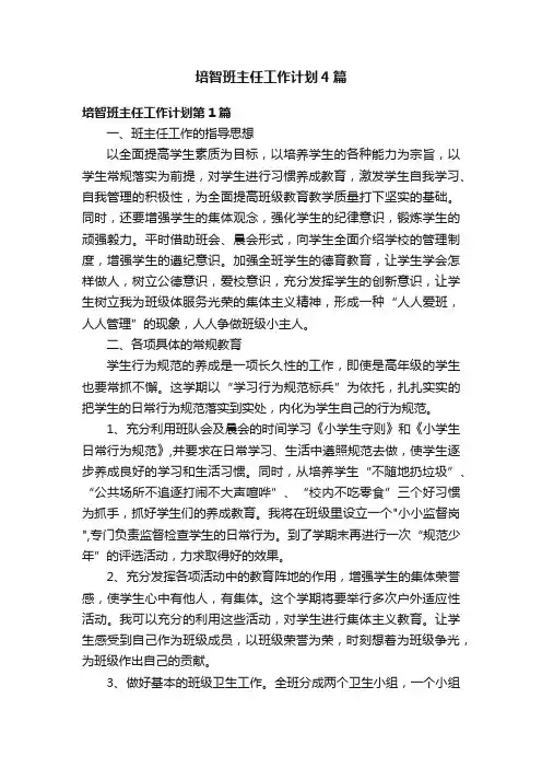 培智班主任工作计划4篇