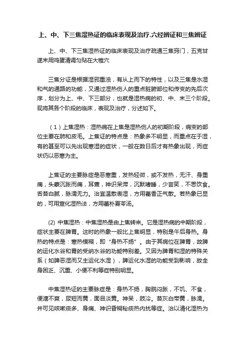 上、中、下三焦湿热证的临床表现及治疗.六经辨证和三焦辨证