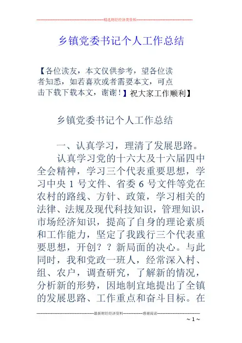 乡镇党委书记个人工作总结