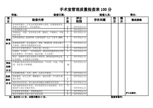 手术室护理质量检查表