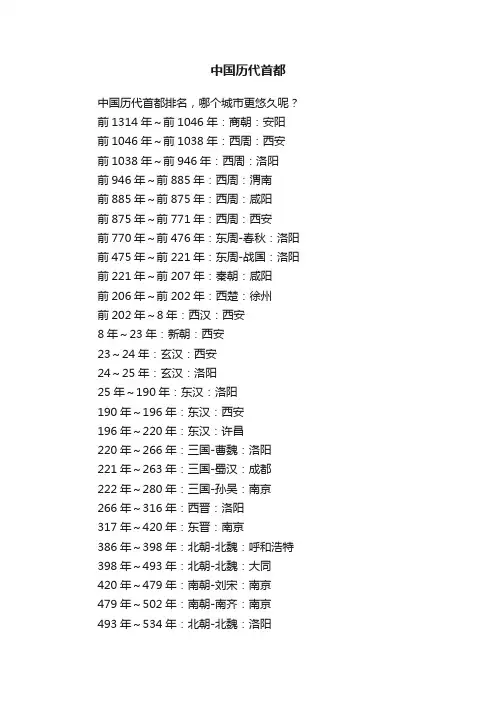中国历代首都
