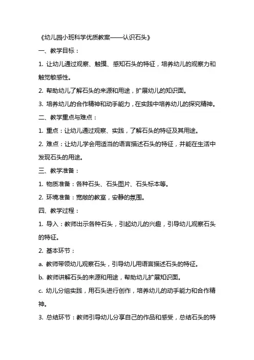 幼儿园小班科学优质教案《认识石头》含反思